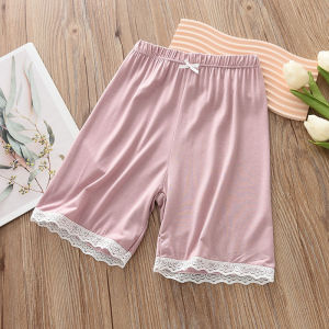 กางเกงขาสั้นเด็กผู้หญิงฤดูร้อนแบบมัลติฟังก์ชั่น กางเกงขาสั้นผ้าโมดอล กางเกงขาสั้นป้องกันแสง ลายลูกไม้ ระบายอากาศได้ดี กางเกงขาสั้นสำหรับใส่อยู่บ้าน