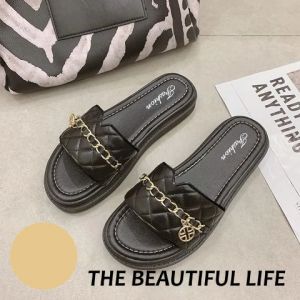 รองเท้าแฟชั่นพื้นโซฟา รองเท้าแตะพื้นนิ่ม พร้อมส่งจากกทม สายคาดประดับโซ่ทอง มั่นใจ งูย่งหรูหราม๊าก ถูกนำด้วย NDDshop