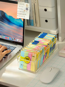 Acrylic Sticker Storage Box Desk Transparent Sticky Notes Stationery Sundries Separated Rectangular Storage Rack