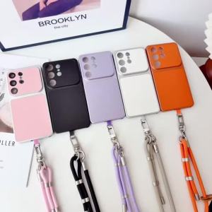 Shockproof Strap Case for Samsung Galaxy S26 Ultra S23 S25 Plus S24 FE S22 S21 Crossbody Cord Lanyard Leather Skin Soft Cover