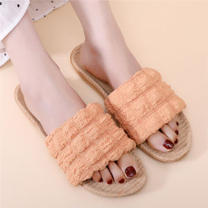 Dép Vải Lanh Mùa Hè Cho Nữ Dép Trong Nhà Chống Trượt Chống Mùi Bề Mặt Đế Bằng PVC Đế Dày 15cm Giày Dép Thường Ngày