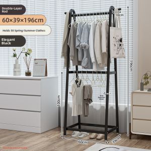 Double Layer Floor Standing Clothes Drying Rack Bedroom Room Storage Organizer Multi Functional Clothing Hanging Rack Household Essential