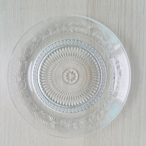 KTV วินเทจลายนูนแบบใสสำหรับอาหารเช้าของหวานจานใส่ผลไม้ชามจานเล็กจานใส่กระดูกแก้วจานใส่อาหารว่าง