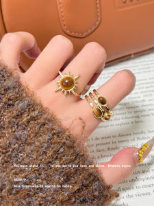 แหวนเพชรตาเสือสีทองสไตล์ย้อนยุคสำหรับผู้หญิง แหวนนิ้วชี้ที่มีสไตล์และทันสมัย ​​แหวนนิ้วชี้อเนกประสงค์สำหรับผู้หญิง