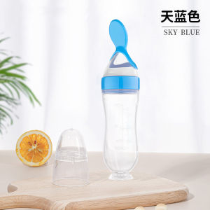 Baby Solid Food Spoon Squeeze Type Rice Paste Spoon Newborn Silicone Nursing Bottle Baby Rice Noodles Feeding Bowl Solid Food Tools Soft Spoon