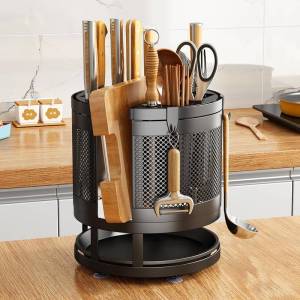 Multi-Functional Rotating Knife Holder Kitchen Storage Rack for Knives Chopsticks Cutting Boards Compact Desk Organizer