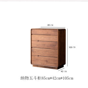Nordic Simple Solid Wood Chest of Drawers Black Walnut Wooden Storage Cabinet Bedroom Side Cabinet Log Modern Locker Drawer