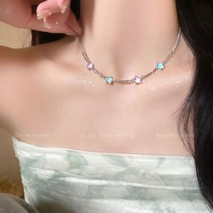 Colorful Star Diamond Necklace Womens Summer Dopaamine Style Elegant Clavicle Chain Sweet Trendy Fine Neck Jewelry