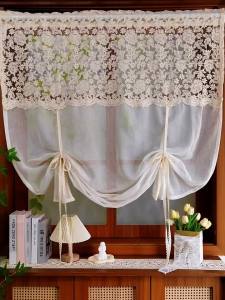 White Lace Embroidered Cafe Curtain Tie - Up Sheer Farmhouse Kitchen Versatile Window Valance Light Filtering Romantic Decor