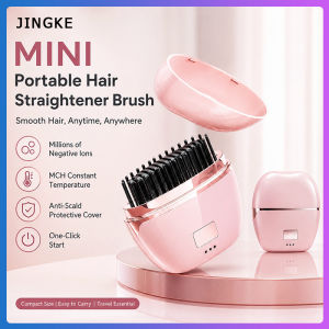 Taoxilife Mini Portable Negative Ion Hair Straightener Comb MCH Constant Temperature Anti‑Scald LED Display Type‑C Rechargeable Travel Hair Styling Brush for Business Trip Dating