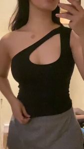 JD | Iris Front Hole Plain  Drouble Lining Front  Crop Top | Womens Clothing | Trendy | Fit XS to Medium [RJR]