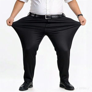 Mens Pants Fat Plus Size Loose Straight High Waist Elastic