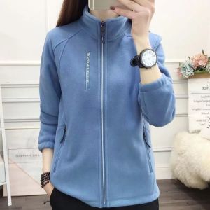 Sports Outdoor Fleece Coat Womens Autumn and Winter Thickening Sweatshirt Tup Cardigan Stand Collar Double-Sided Polar Fleece Jacket Mom Wear