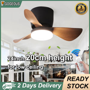 Gogeous ceiling fan with light modern design 24 inch wood grain 3 blades ceiling fan with lights and remote tricolor dimming 6-speed wind ceiling fan with led light for dinning room bedroom kitchen