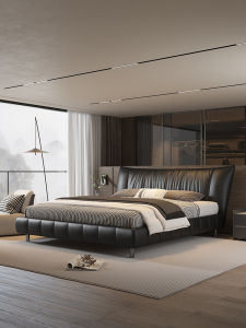 Italian Minimalist Real Leather Wooden 1.8m Bed