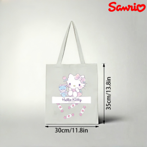 Sanrio | 1pc Sanrio Hello Kitty Canvas Tote Bag Candy & Teddy Print Casual Shoulder Bag Eco-friendly Reusable Handbag