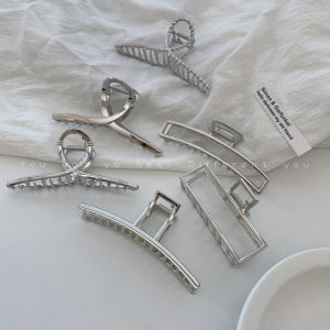Large Size Silver Metal Hair Clip Womens Simple One-Row Shark Clamp for Thick Hair at Back Fresh out Korean Style Alloy