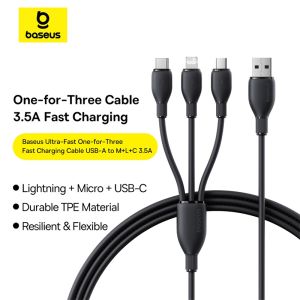 Baseus 3 in 1 USB Fast Charging Cable Multi Charging Cable For Xiaomi Huawei Macbook Iphone Data Wire Charging Cable Soft TPE