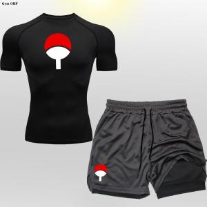 Anime 2 in 1 Shorts Mens Set Compression T Shirt Sportswear Suits Gym Training Clothes Jogging Sports Running Tracksuit Men
