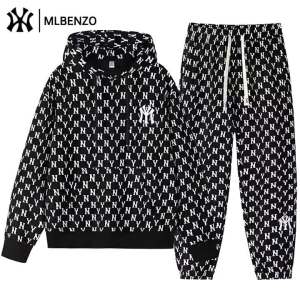 MLB&NY ชุดกีฬาแบรนด์แฟชั่นสำหรับผู้ชายและผู้หญิงฤดูใบไม้ผลิและฤดูใบไม้ร่วงพิมพ์ลายดอกไม้เต็มรูปแบบมีฮู้ดกางเกงขายาวลำลองแบบใหม่ชุดสองชิ้น