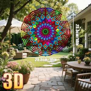 3D Mandala Wind Spinner - 10 Inch Vibrant Geometric Hanging Decor with 360° Rotating Hook DIY Creative Christmas Gift