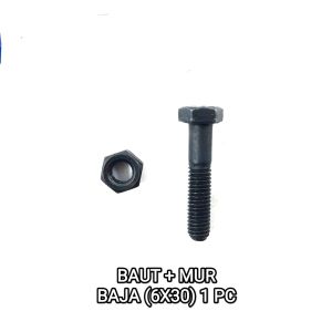 Baut Baja 6 X 30 (+ Mur) Harga Per 1 PC - Baud Mor Baja M6 Bibir Topi 6mm Panjang 30mm mili Kunci 10