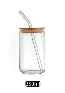 350ml/550ml Glass Cup Cola Cold Drink Water Cup with Bamboo Lid Coffee Milk Juice Straw Mug Beer Can Drink Home Breakfast Cup