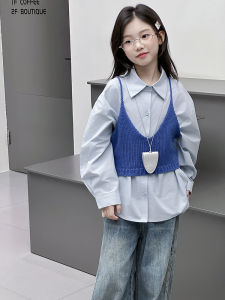 MPW | Girls Fashionable Korean Style Sweater Set With Halter Neck Shirt Spring Autumn Medium To Large Childrens Clothing
