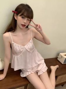 Phong Cách Pháp Gợi Cảm Dây Đeo Vai Cổ Chữ V Đồ Ngủ Bộ Nữ Xuân Hè Hàng Mới Về Thanh Niên Ice Lụa Quần Áo Ở Nhà Ngắn Quần