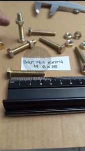 10 BUAH BAUT KUNCI 10 MUR KUNING M6 X 35 PANJANG 35CM 35 CM 35MM 35 MM BMK M6X35 BAUT 6X35 6 X 35 KUNCI 10 PITCH DRAT 1.0 HEXA BOLT