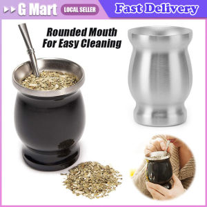230ml Yerba Mate Cup 304 Stainless Steel Double Wall 8oz Argentine Yerba Mate Gourd with Straw Colander and Cleaning Brush