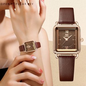 OPK Watch For Women Waterproof Original Quartz Leather Square Elegant Brown Ladies Wristwatch Valentine Gift