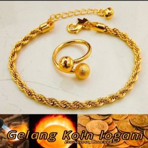 Gelang Tangan Motif Tambang Pree Cincin Terbuat dari Bahan koin Logam 1991 Tahan Karat