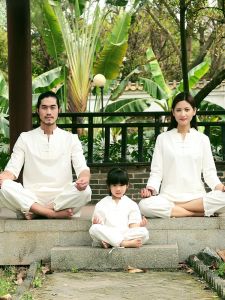 ชุดโยคะผ้าฝ้ายลินินฤดูร้อนสำหรับผู้หญิง ชุดนั่งสมาธิ ชุดเด็ก สไตล์พุทธ ชุดสองชิ้น ชุดกีฬาสำหรับทุกเพศทุกวัย ชุดกีฬาแบบสวมหัวแขนยาว