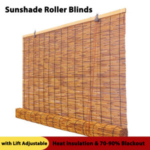 Sunshade Roller Blinds Reed Shutter Heat Insulation Blackout Bamboo Reed Roll-Up Blind Shades for Windows Roman Blinds with Lift Adjustable Privacy Protection Balcony Curtain