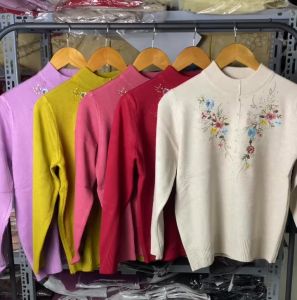 Áo Len Cổ Cao Cho Mẹ Áo Len Trung Niên Nữ Cổ Cao Chất Liệu Len Dệt Kim Cao Cấp Hoạ Tiết Hoa Thêu Sắc Sảo