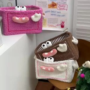 1pc Flannel Toys Storage Basket Foldable Cartoon Storage Basket Large Capacity Snacks Toys Sort Box Laundry Basket Toy Organizer