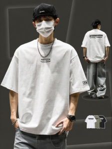 SZON | Heavy Cotton Mens Tee Loose Round Neck Streetwear Letter Print