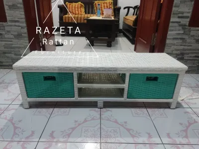 Terlaris COD Lemari Rotan plastik Meja TV Laci Susun 2 DVD buffet serbaguna Bebas pilih warna