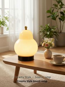 No Brand | Creamy Gourd Style Decorative Desk Lamp