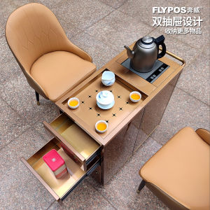 Modern Minimalist Stainless Steel Tea Table with Handle And Drawer Portable Balcony Tea Desk Storage Cabinet for Commercial Use