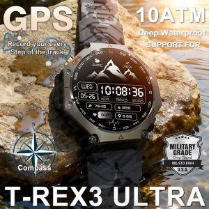 2025 New T-Rex 3 Ultra Original 10ATM Waterproof GPS Smart Watches Men Rugged Compass Military 100+ Sports Mode Smart Bracelet