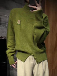 UYFY | Split Design Green High Neck Knit Sweater for Women