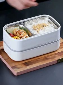 Japanese Style 304 Stainless Steel Double-Layer Stainless Steel Insulation Lunch Box Seal Microwave Students Lunch Box