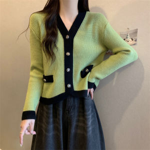 พลัสไซส์ เสื้อสเวตเตอร์ถัก บล็อกสีแขนยาว ดีไซน์ ฤดูใบไม้ร่วง ฤดูหนาว ผู้หญิง ทันสมัย คอวี เปิด คาร์ดิเกน ด้านบน