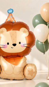 Cute Lion Foil Balloon Safari Jungle Theme Birthday Party Decoration Kids Wild One Balloon Set
