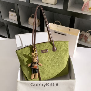 Cueby Kittie Velvet Texture Large Capacity Shoulder Bag Trendy Commuter Tote Womens Bag Soft Casual Geometry Pattern