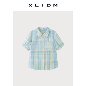 Mint Color Salt Shrink Bubble Plaid Short Sleeve Casual Womens Plus Size Shirt
