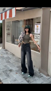 ขากว้างผู้หญิง Jean เอวสูง สไตล์เกาหลี (BR#2033)