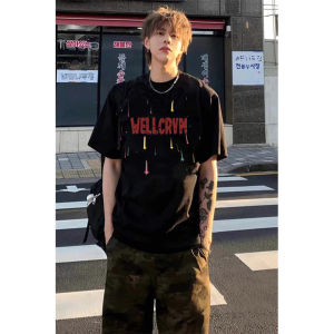 Black American Streetwear Heavyweight Short Sleeve T-Shirt Men Summer Design Unique Street Fashion Pure Cotton Top